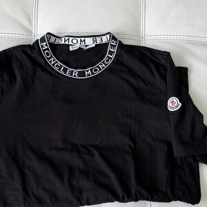 Moncler Black Tee with Logo Collar